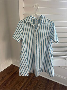 Striped Blue and White Shirt Dress - Women's Casual Summer Dress